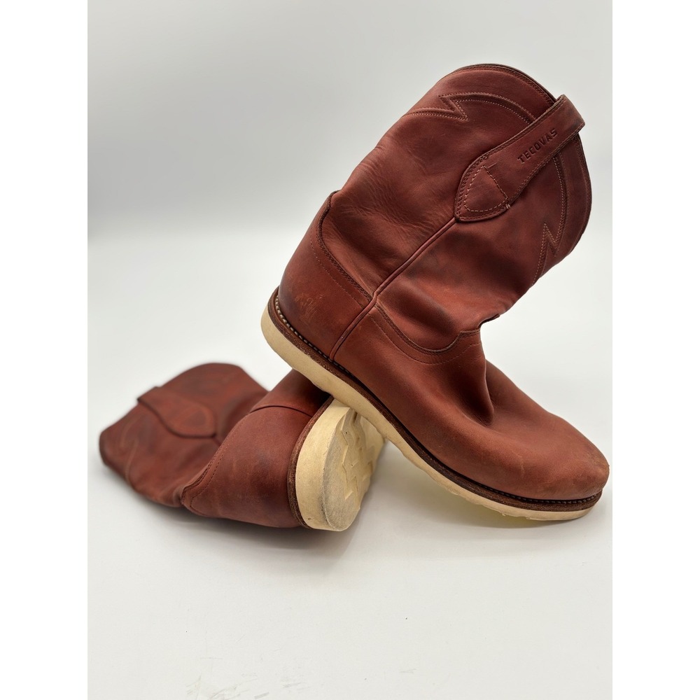 Tecovas The Knox Russet Leather Roper Boots Mens 10.5 EE Wide Vibram Wedge Sole